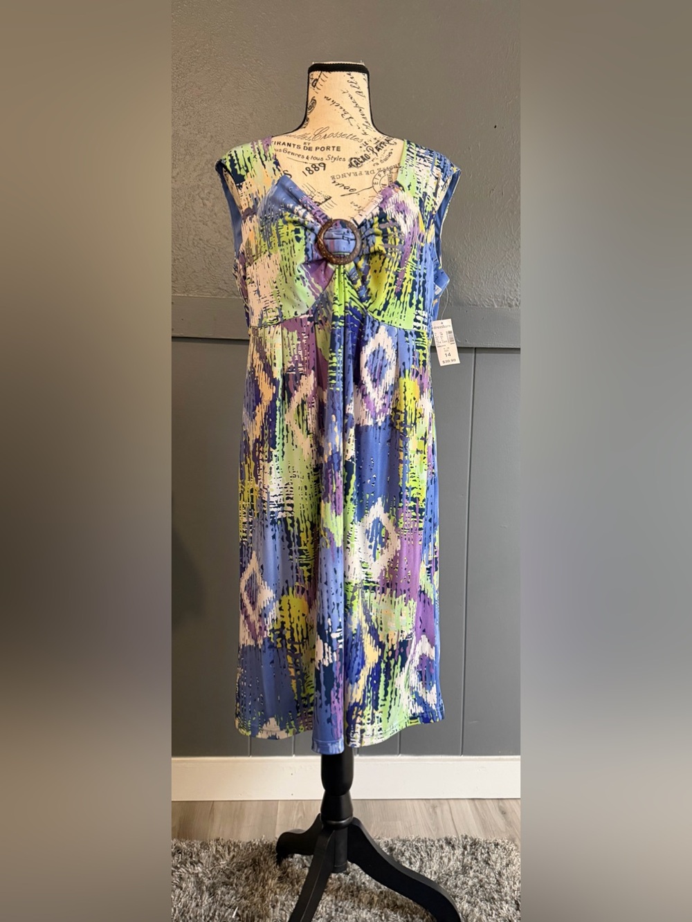 dressbarn Multi-Color Blue Purple Green Print Dress